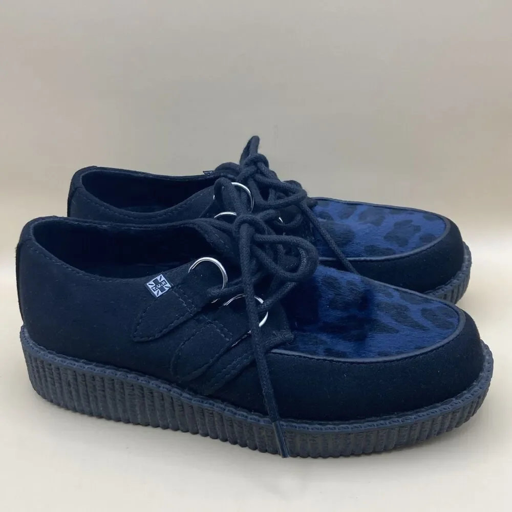T.U.K Vegan Black Leopard D Ring Creeper Shoes Size Womens 5 Mens 3 Girls 3